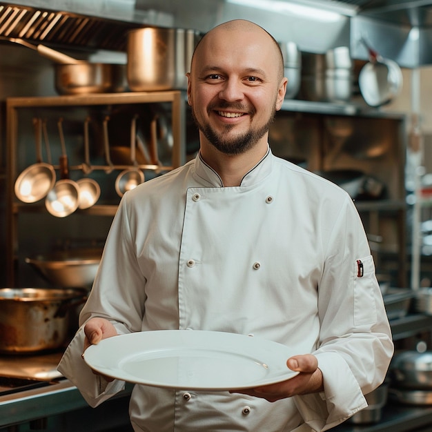 Bucătar zâmbitor cu farfurie